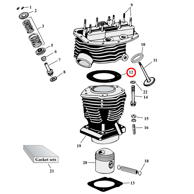 Cylinder Parts Diagram Exploded View for Harley Panhead 12) 48-65 Panhead. James .045" paper cylinder head gasket. Replaces OEM: 16770-48