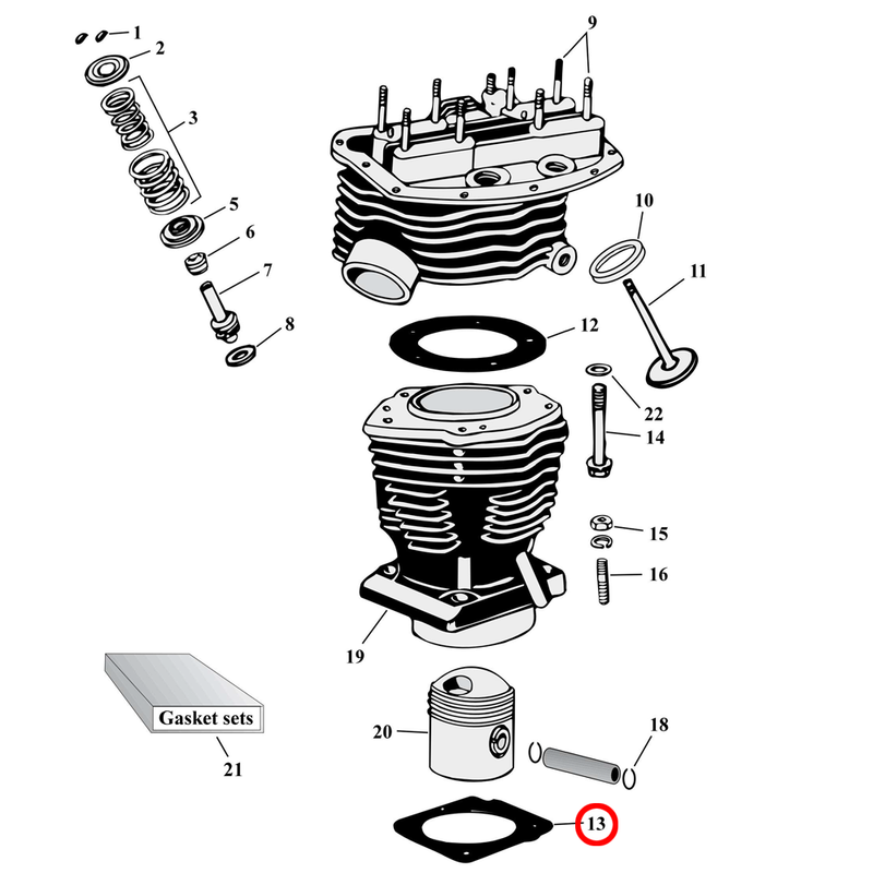 Cylinder Parts Diagram Exploded View for Harley Panhead 13) 63-84 Panhead. James .036" foamet cylinder base gasket (set of 2). Replaces OEM: 16773-63 & 16779-63
