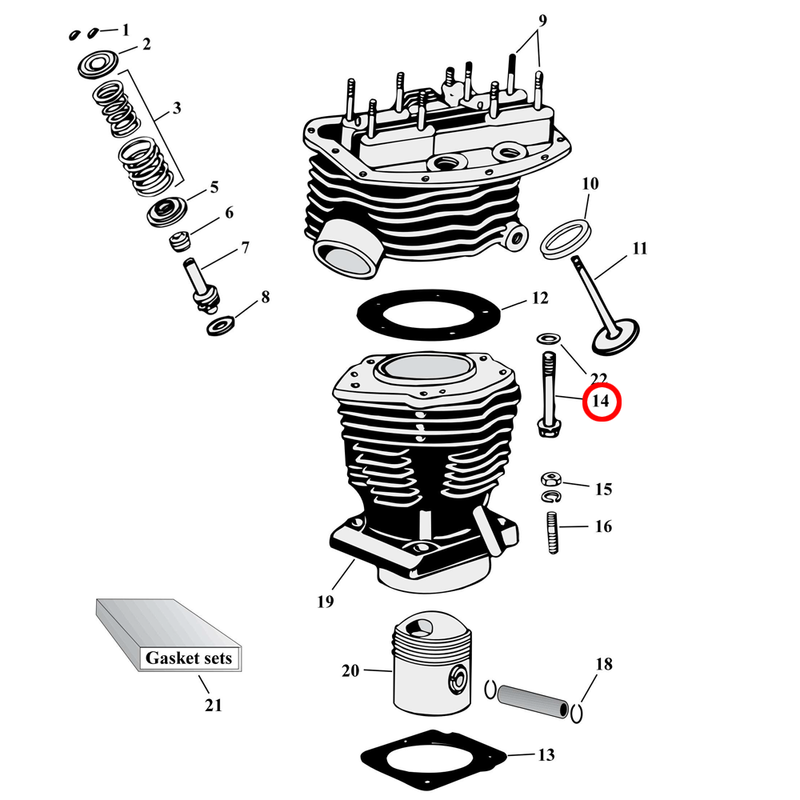Cylinder Parts Diagram Exploded View for Harley Panhead 14) 48-65 Panhead. Head bolts, hex chrome incl. washers. Replaces OEM: 16814-48