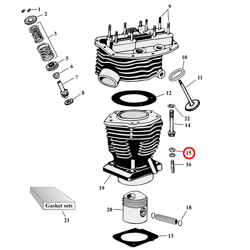Cylinder Parts Diagram Exploded View for Harley Panhead 15) 48-65 Panhead. Colony high torque cylinder base nut kit, chrome. Replaces OEM: 16602-30