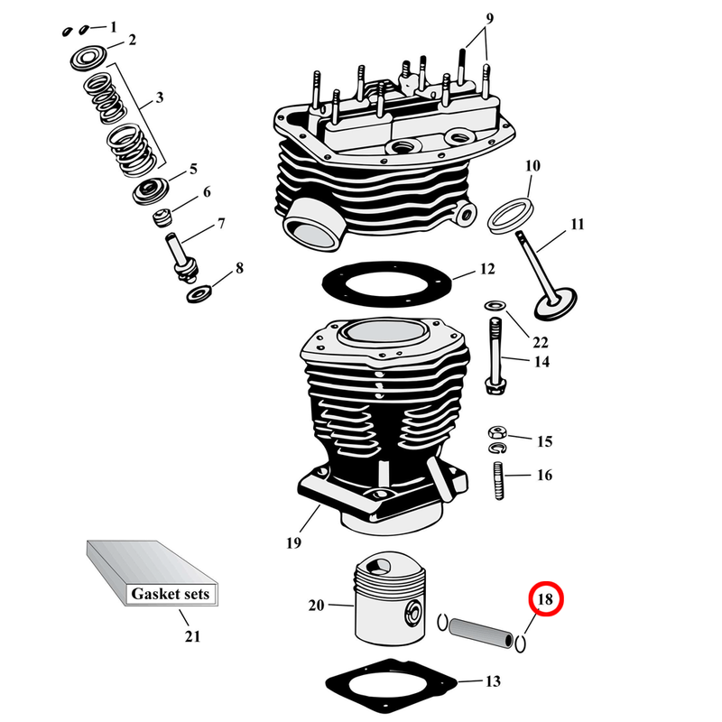 Cylinder Parts Diagram Exploded View for Harley Panhead 18) 48-65 Panhead. Retaining ring, wrist pin. Replaces OEM: 22581-32