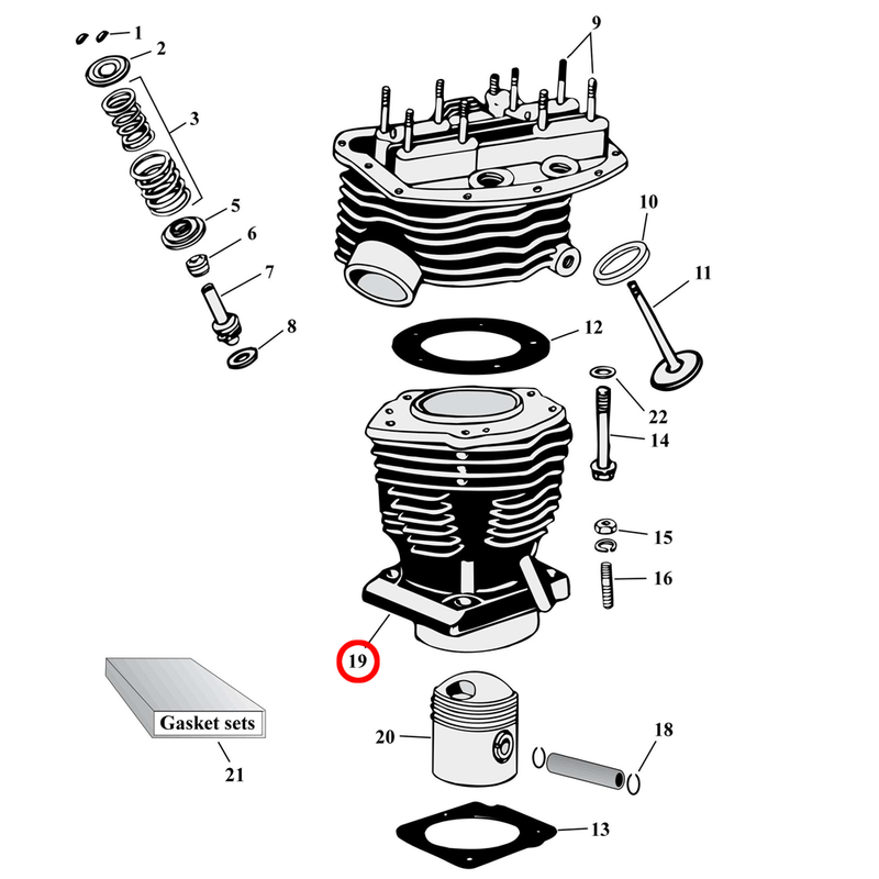 Cylinder Parts Diagram Exploded View for Harley Panhead 19) 48-65 Panhead. Front cylinder (1200cc). Replaces OEM: 16485-55