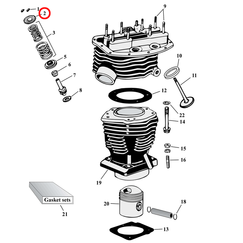 Cylinder Parts Diagram Exploded View for Harley Panhead 2) 48-65 Panhead. Manley steel valve spring collar, upper (set of 4). Replaces OEM: 18221-36