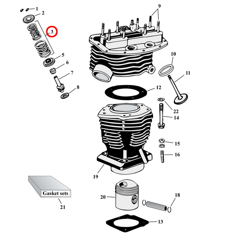 Cylinder Parts Diagram Exploded View for Harley Panhead 3) 48-65 Panhead. Valve spring set. Replaces OEM: 18205-57