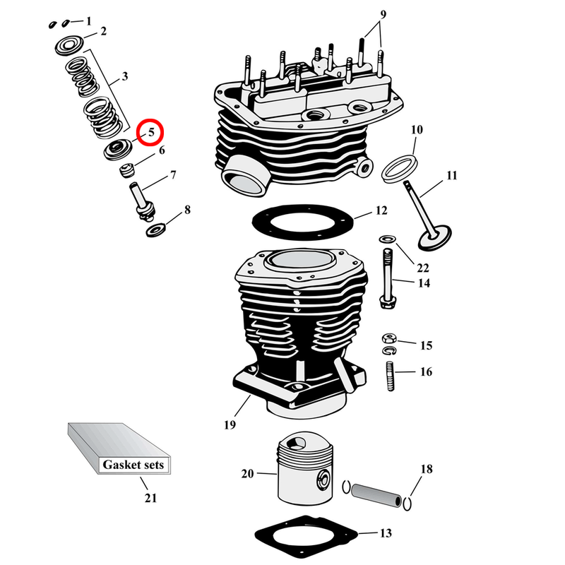 Cylinder Parts Diagram Exploded View for Harley Panhead 5) 48-65 Panhead. Manley steel valve spring collar, lower (set of 4). Replaces OEM: 18222-48