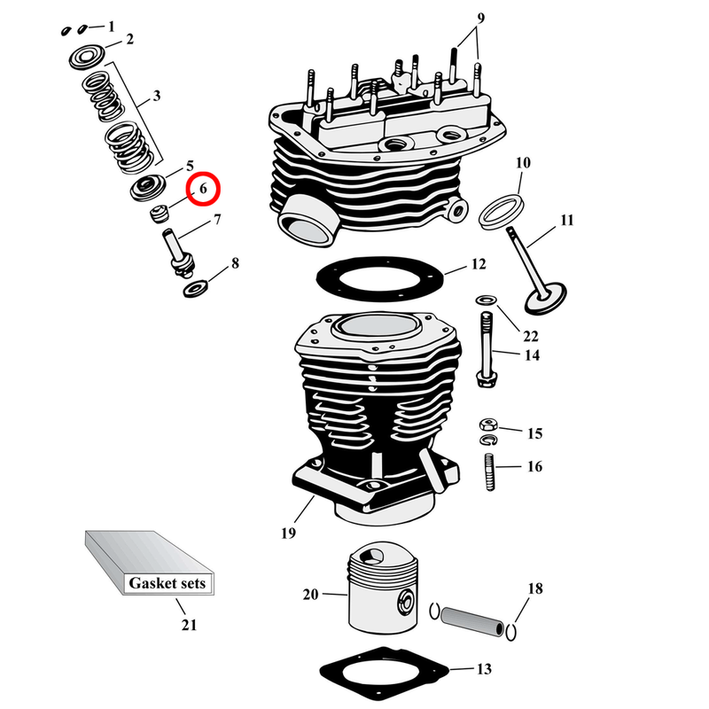 Cylinder Parts Diagram Exploded View for Harley Panhead 6) 48-65 Panhead. KPMI viton valve stem seals (set of 4). Replaces OEM: 18000-81