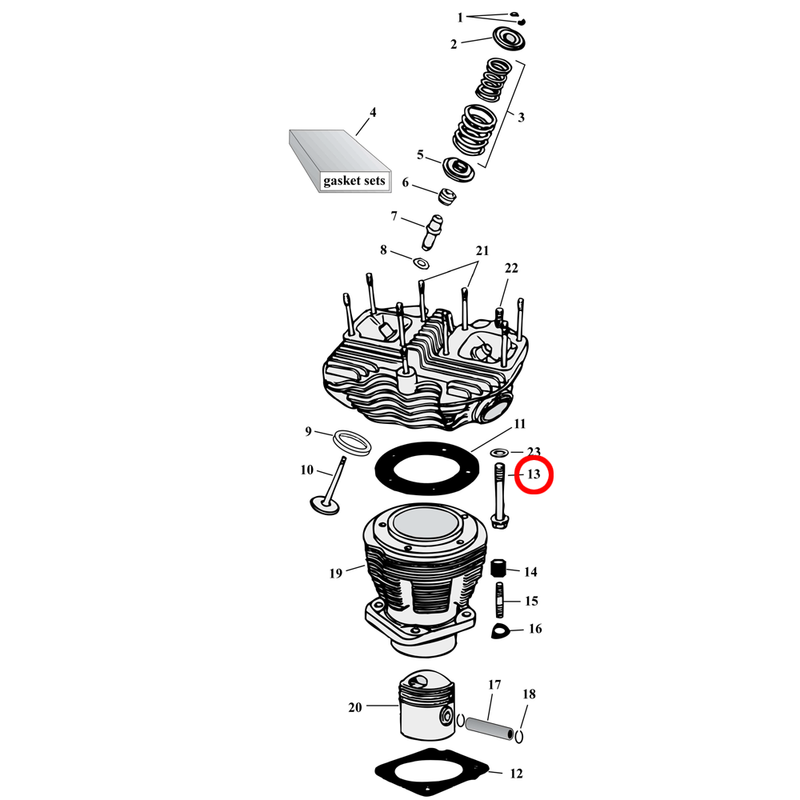 Cylinder Parts Diagram Exploded View for Harley Shovelhead 13) 66-84 Shovelhead. Head bolts including washers, hex chrome. Replaces OEM: 16814-48