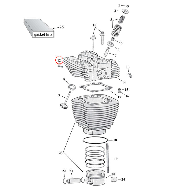 Cylinder Parts Diagram Exploded View for Harley Twin Cam 12) 99-17 TCA/B. Stud set, exhaust. Replaces OEM: 16715-83