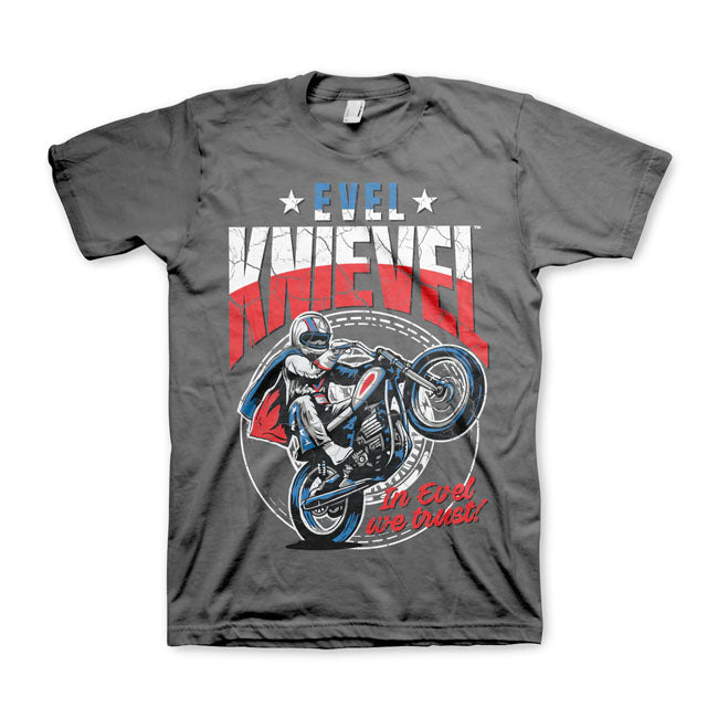 Evel Knievel T-shirt Gray / S Evel Knievel Wheelie T-Shirt Customhoj