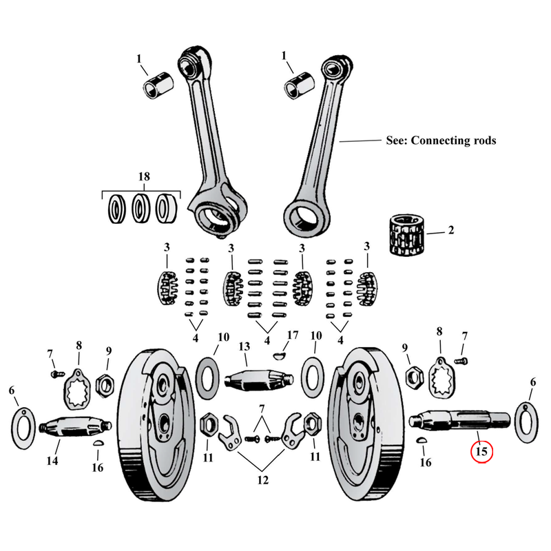Flywheel Assembly Parts Diagram Exploded View for Harley 45" Flathead 15) 37-73 45" SV. Jims pinion shaft. Replaces OEM: 24005-37