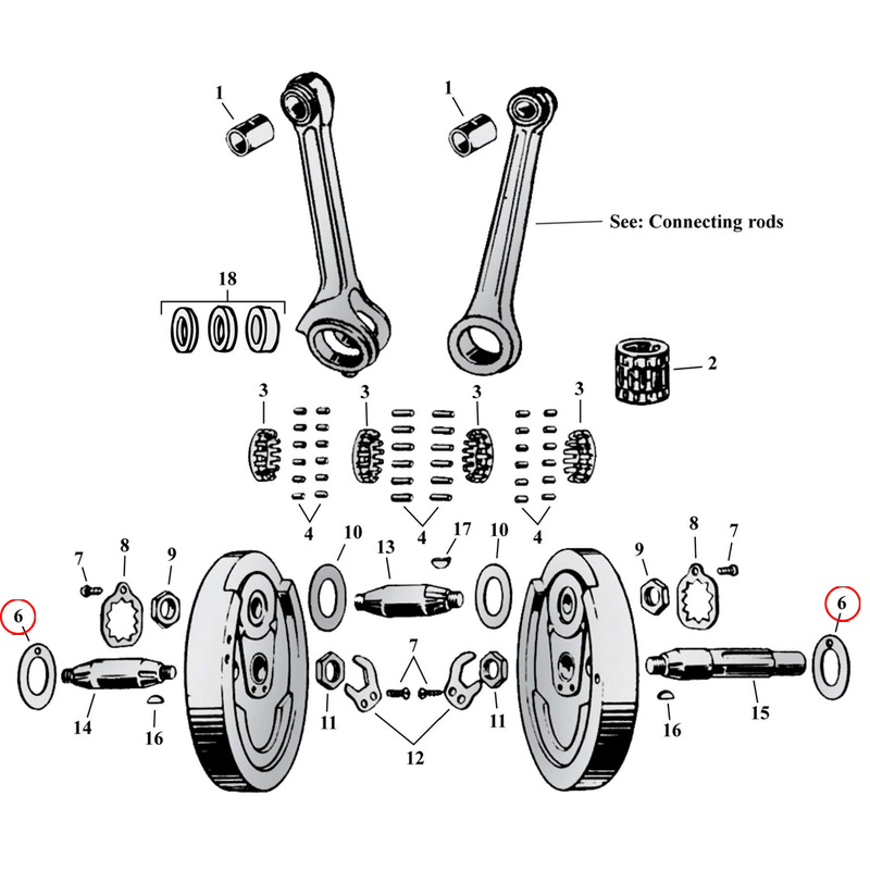 Flywheel Assembly Parts Diagram Exploded View for Harley 45" Flathead 6) 32-73 45" SV. Flywheel washer set (outside flywheels). Standard size. Replaces OEM: 24060-26