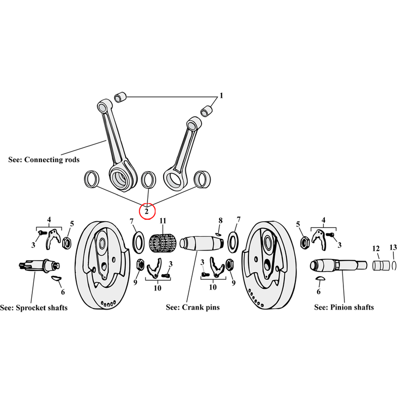 Flywheel Assembly Parts Diagram Exploded View for Harley Sportster 2) 54-99 XL. Connecting rod race (set of 3). Replaces OEM: 24341-52A & 24352-52A