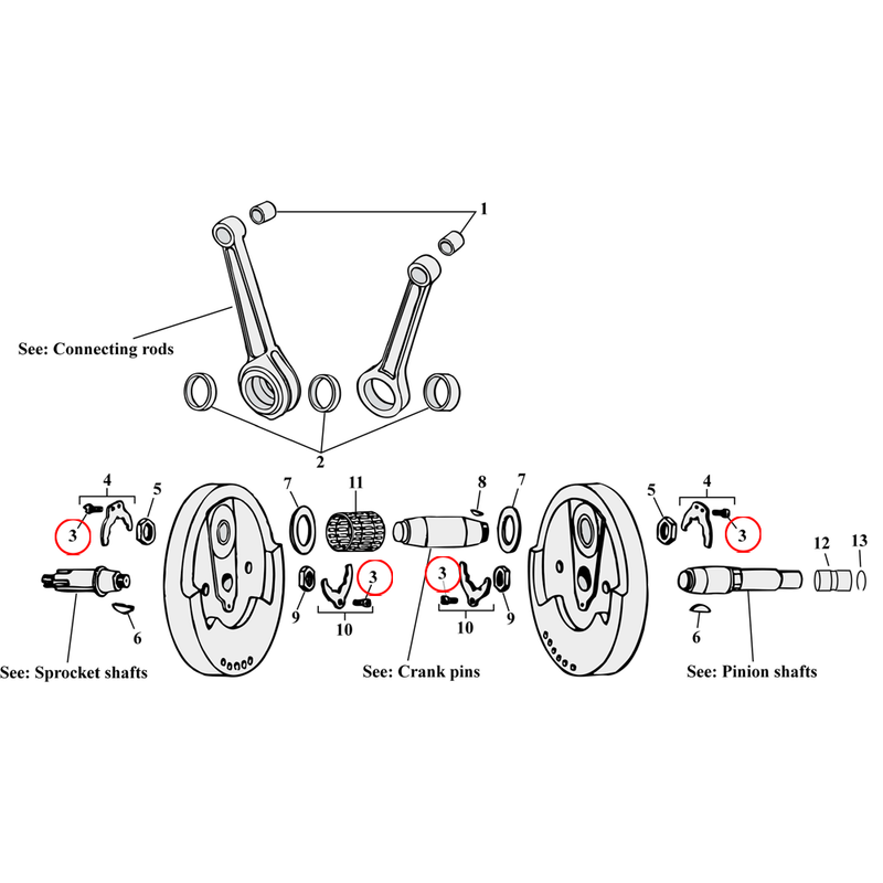 Flywheel Assembly Parts Diagram Exploded View for Harley Sportster 3) 54-E81 XL. Slot screw. Replaces OEM: 2660