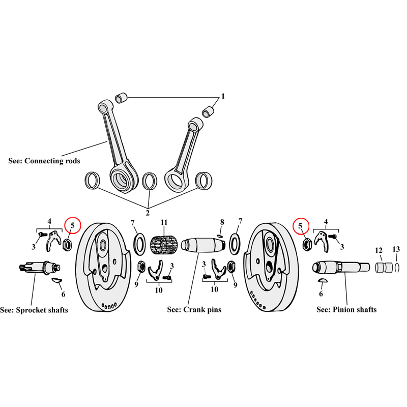 Flywheel Assembly Parts Diagram Exploded View for Harley Sportster 5) 54-E81 XL. Nut, crankpin (set of 2). Replaces OEM: 23967-54A