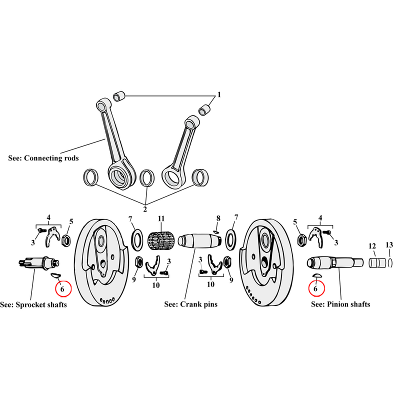 Flywheel Assembly Parts Diagram Exploded View for Harley Sportster 6) 52-E81 XL. Woodruff key sprocket & pinion shaft. Replaces OEM: 23985-12