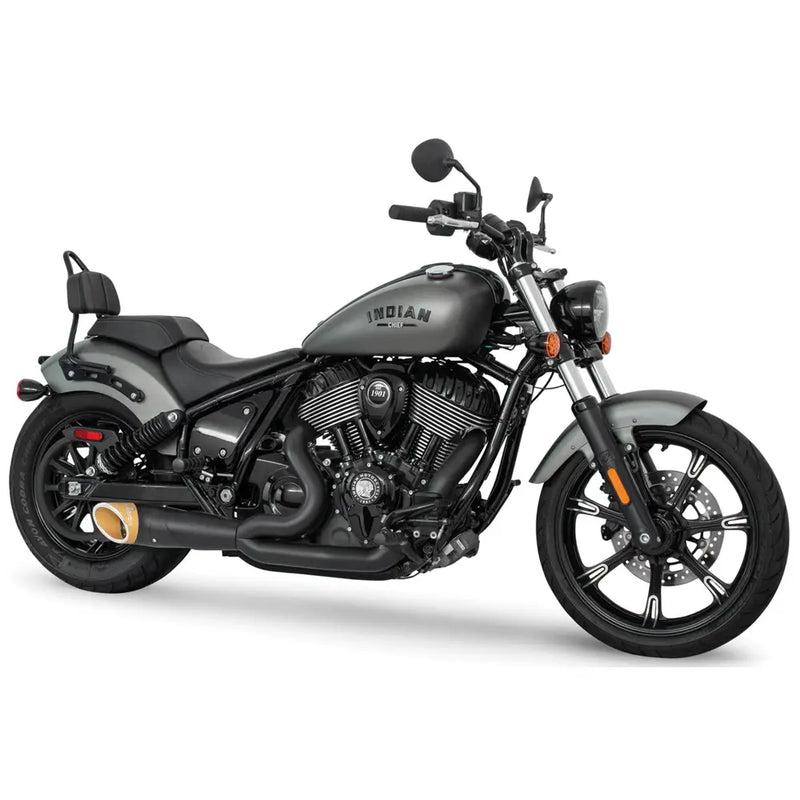 Freedom Performance Shorty Turn Out Slash Cut 2-into-1 Exhaust for Indian 22-25 Chief / Black / Sculpted Gold  - Customhoj
