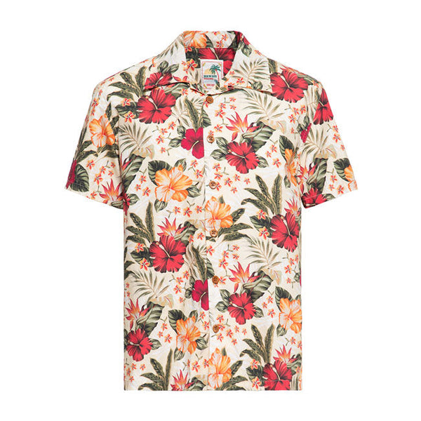King Kerosin AOP Tropical Hawaiian Style Shirt Off White S