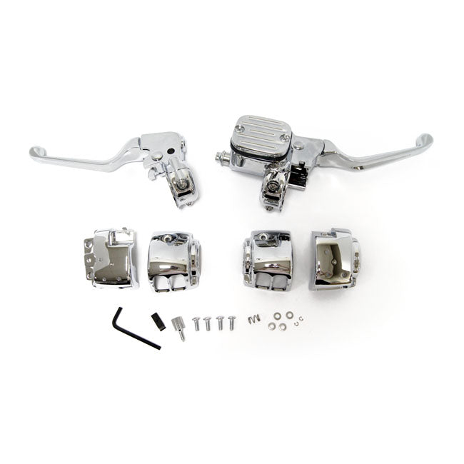 MCS Control Kit 96-13 Big Twin with dual disc. 11/16" bore. (excl. 11-13 Softail; 12-13 Dyna / FXCW / Touring) / Chrome OEM Style Handlebar Control Kit for Harley Customhoj