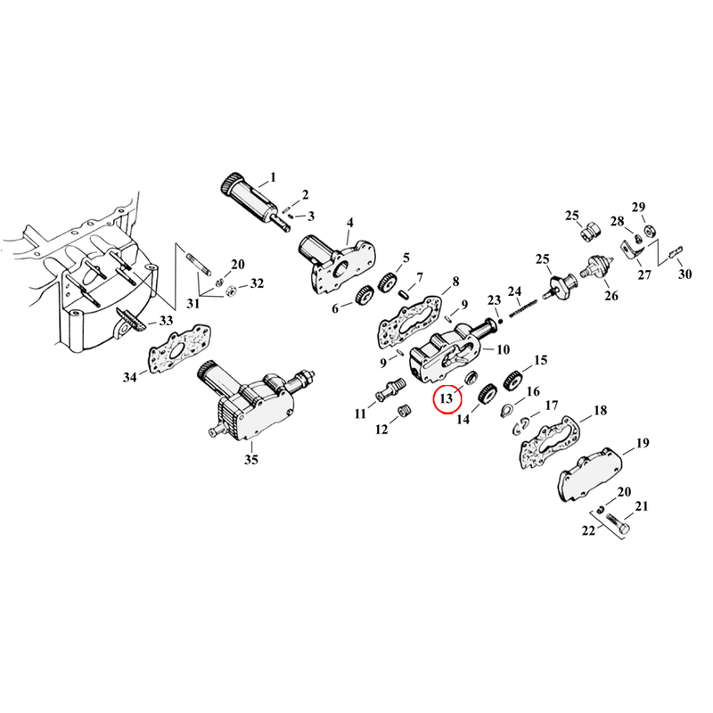 Oil Pump Parts Diagram Exploded View for 54-76 Harley Sportster 13) L58-76 XL. James seal, oil pump drive shaft. Replaces OEM: 26227-58