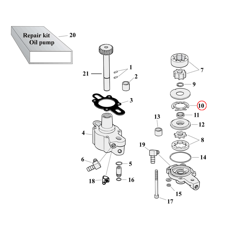Oil Pump Parts Diagram Exploded View for 77-90 Harley Sportster 10) 77-90 XL. Spring washer. Replaces OEM: 26461-77