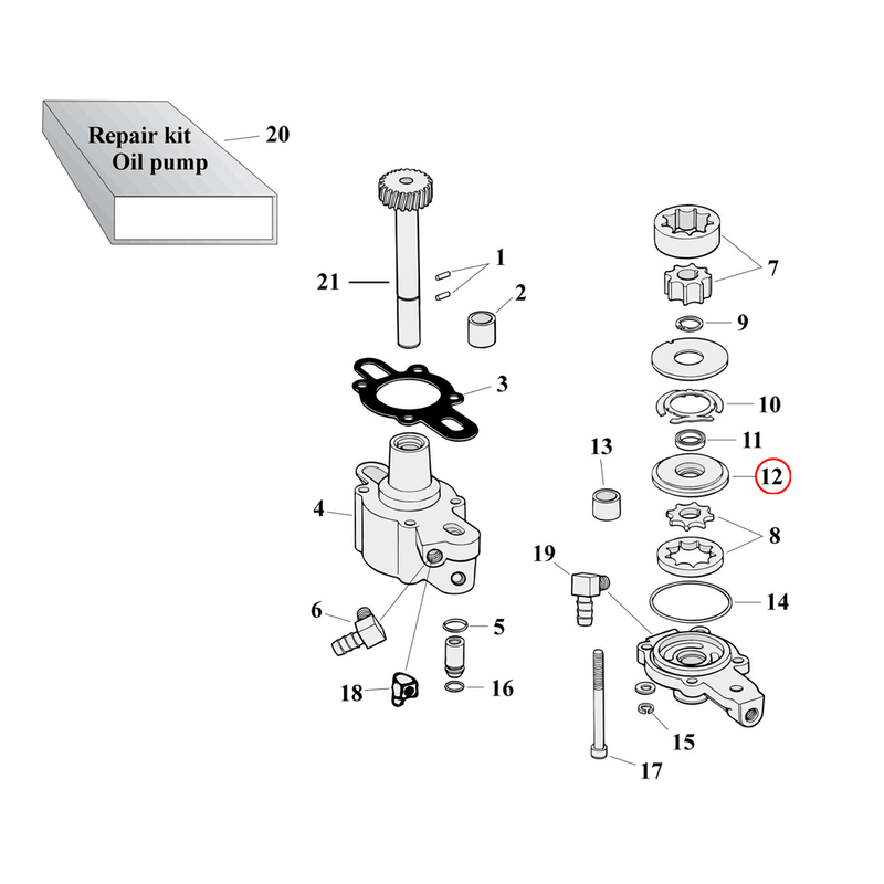 Oil Pump Parts Diagram Exploded View for 77-90 Harley Sportster 12) 77-90 XL. Outer plate. Replaces OEM: 26493-75A
