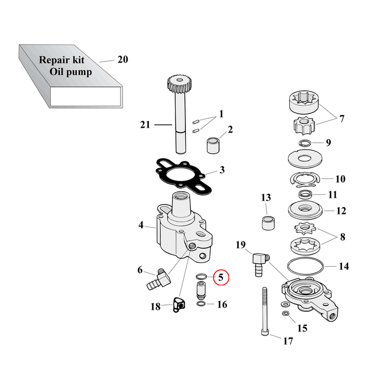 Oil Pump Parts Diagram Exploded View for 77-90 Harley Sportster 5) 77-85 XL. James o-ring. Replaces OEM: 26432-76A