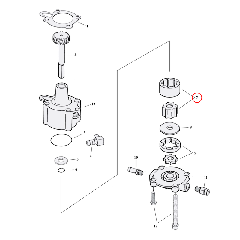 Oil Pump Parts Diagram Exploded View for 91-22 Harley Sportster 7) 98-22 XL. Gerotor assembly, return