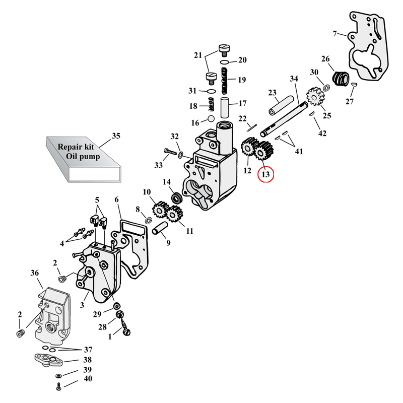 Oil Pump Parts Diagram Exploded View for Harley Shovelhead & Evolution Big Twin 13) 68-99 Big Twin. S&S return gear, idle. Replaces OEM: 26317-68A