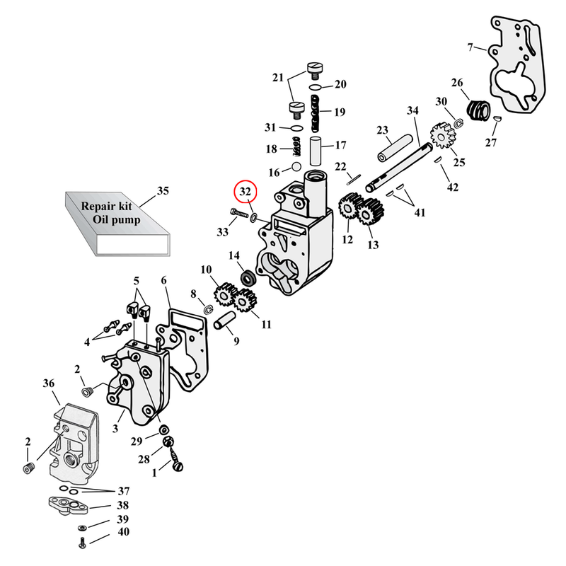 Oil Pump Parts Diagram Exploded View for Harley Shovelhead & Evolution Big Twin 32) L50-86 Big Twin. Seal washer. Replaces OEM: 6377