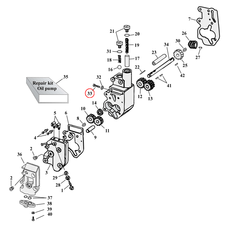 Oil Pump Parts Diagram Exploded View for Harley Shovelhead & Evolution Big Twin 33) 68-84 Big Twin. Plug, body. Replaces OEM: 700