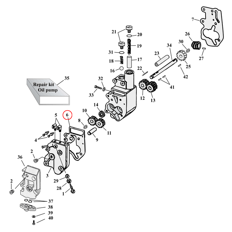 Oil Pump Parts Diagram Exploded View for Harley Shovelhead & Evolution Big Twin 6) 92-99 Big Twin. James gasket, cover to body (paper). Replaces OEM: 26276-92A