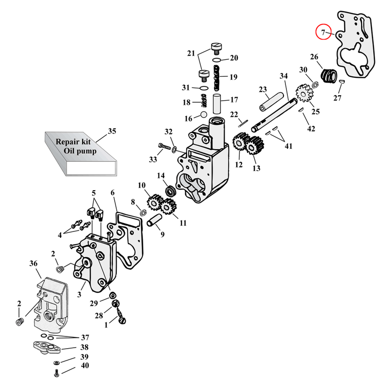 Oil Pump Parts Diagram Exploded View for Harley Shovelhead & Evolution Big Twin 7) 68-E80 Big Twin. James gasket, body to case (mylar). Replaces OEM: 26246-68A