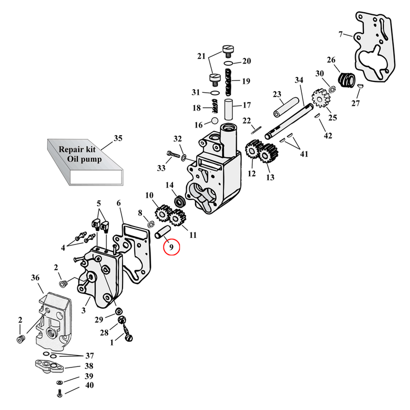 Oil Pump Parts Diagram Exploded View for Harley Shovelhead & Evolution Big Twin 9) 68-99 Big Twin. Idler shaft. Replaces OEM: 26327-68