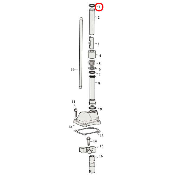 Pushrod Parts Diagram Exploded View for Harley Milwaukee Eight 1) 17-23 M8. O-ring, upper. Replaces OEM: 11293