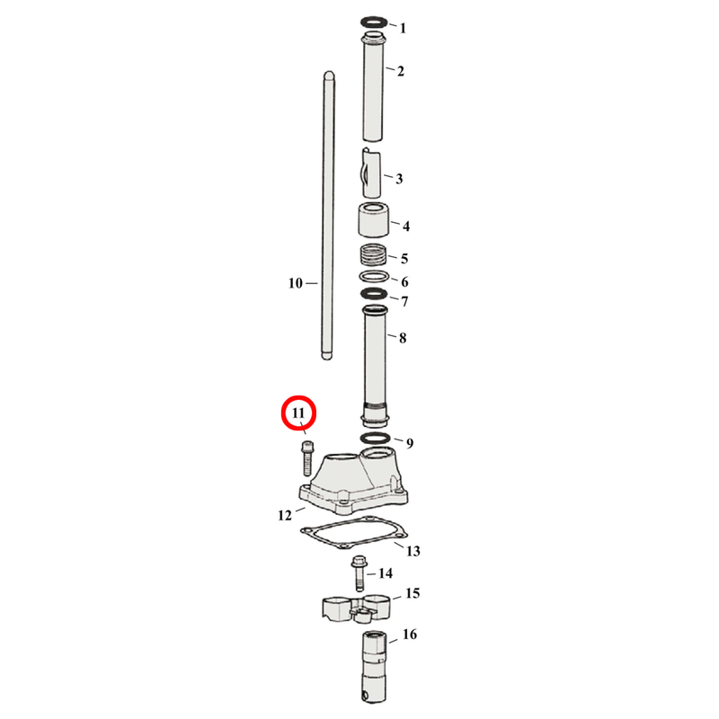 Pushrod Parts Diagram Exploded View for Harley Milwaukee Eight 11) 17-23 M8. Tappet block cover mount kit, allen. Replaces OEM: 4741A