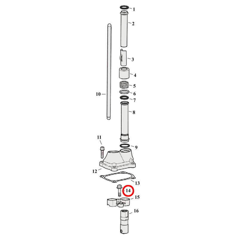 Pushrod Parts Diagram Exploded View for Harley Milwaukee Eight 14) 17-23 M8. Bolt, anti-rotation device. 1/4-20 x 1 hex flanged. grade 5.