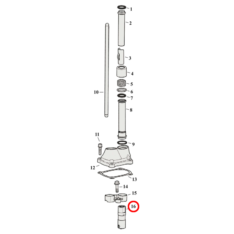 Pushrod Parts Diagram Exploded View for Harley Milwaukee Eight 16) 17-23 M8. Hydraulic tappet. Replaces OEM: 18538-99C