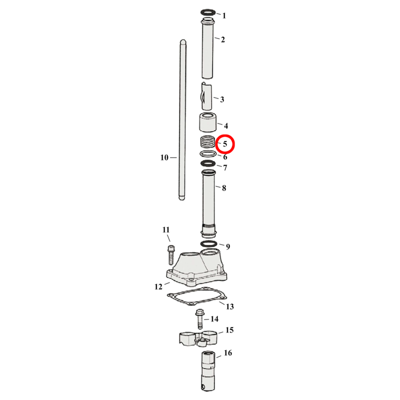 Pushrod Parts Diagram Exploded View for Harley Milwaukee Eight 5) 17-23 M8. Spring. Replaces OEM: 17947-36