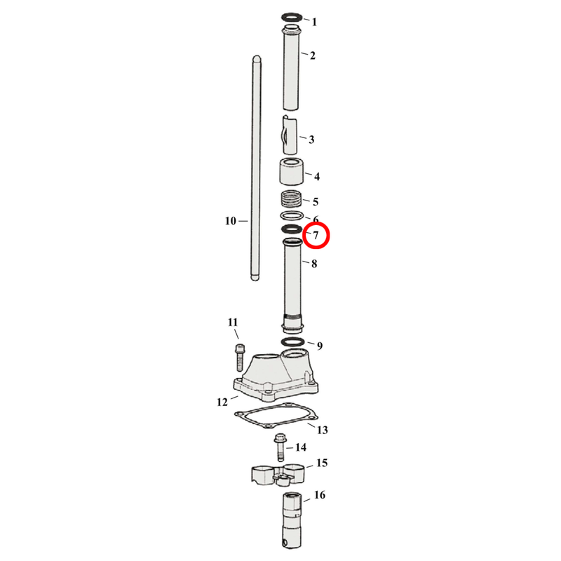 Pushrod Parts Diagram Exploded View for Harley Milwaukee Eight 7) 17-23 M8. O-ring, middle. Replaces OEM: 11132A