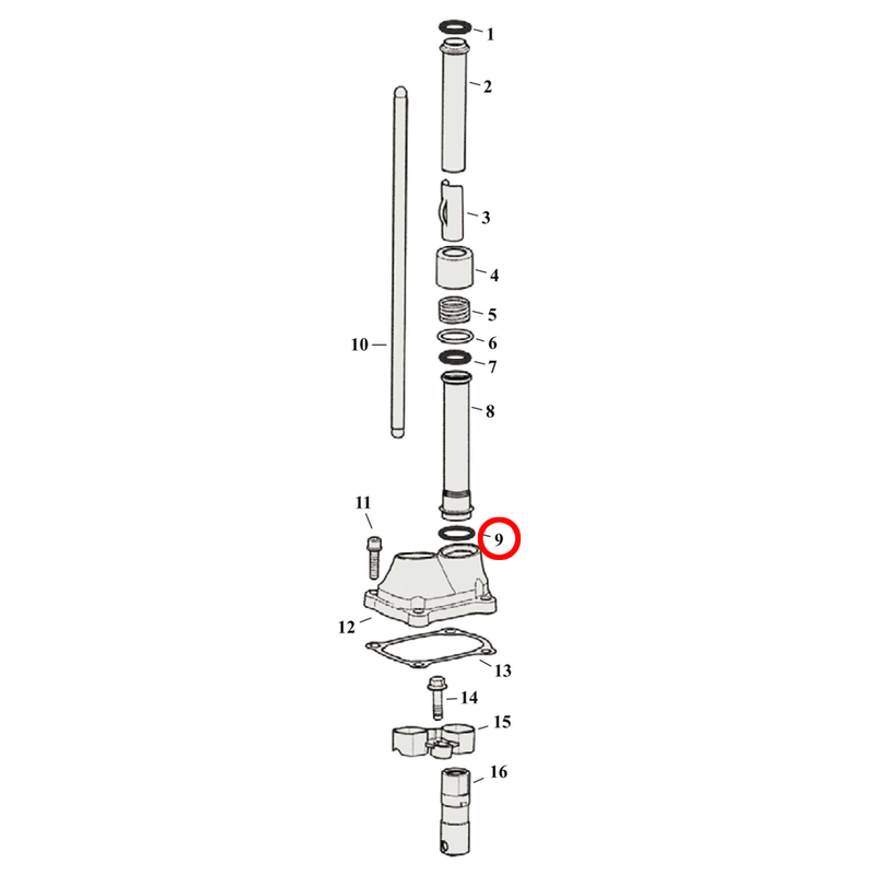 Pushrod Parts Diagram Exploded View for Harley Milwaukee Eight 9) 17-23 M8. O-ring, lower. Replaces OEM: 11145A