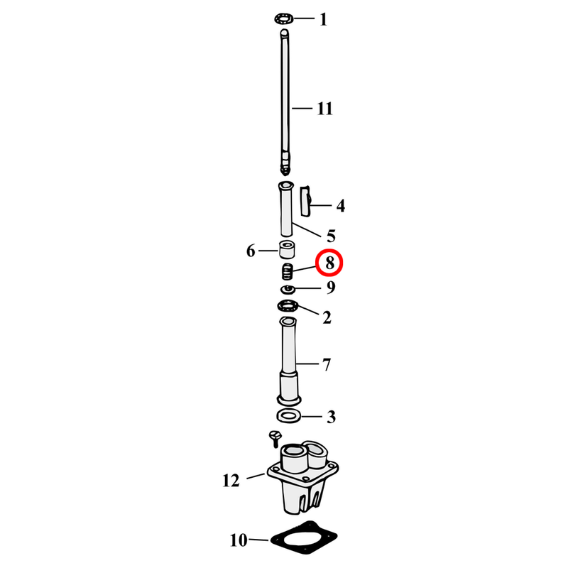 Pushrod Parts Diagram Exploded View for Harley Panhead / Shovelhead 8) 48-84 Panhead / Shovelhead. Spring. Replaces OEM: 17947-36