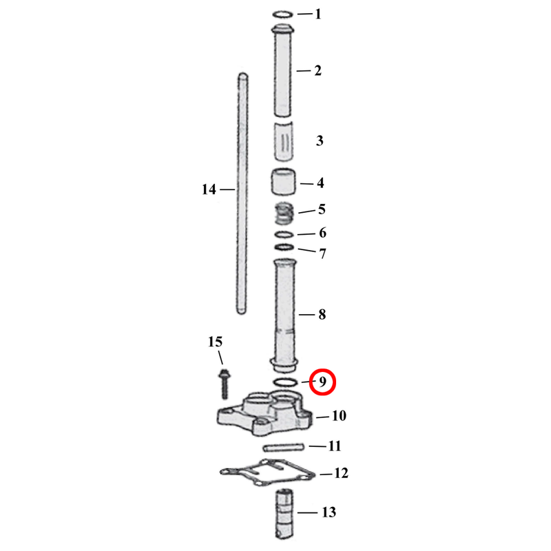 Pushrod Parts Diagram Exploded View for Harley Twin Cam 9) 99-17 TCA/B. O-ring, lower. Replaces OEM: 11145A