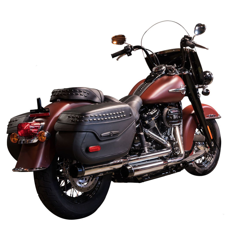 Rinehart 3.5" M8 Softail Slip-On Mufflers for Harley 18-24 FLHC / FLDE (read note) / Chrome with black end caps