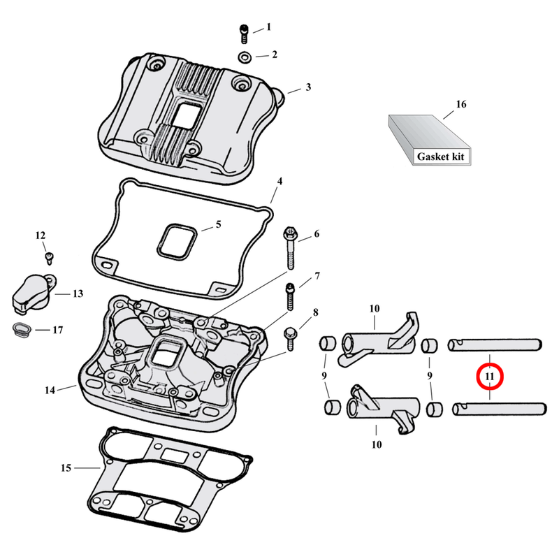 Rocker Box Parts Diagram Exploded View for 04-22 Harley Sportster 11) 04-22 XL & XR1200. S&S rocker arm shaft. Replaces OEM: 17611-83