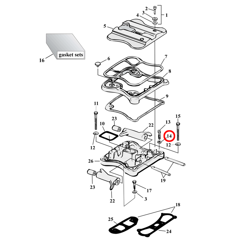 Rocker Box Parts Diagram Exploded View for 86-03 Harley Sportster 14) 86-03 XL. Washer, 1/4" (set of 5). Replaces OEM: 6099