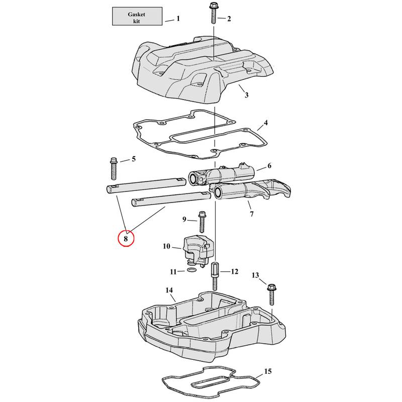 Rocker Box Parts Diagram Exploded View for Harley Milwaukee Eight 8) 17-23 M8. Jims rocker arm shaft set. Replaces OEM: 17300059B
