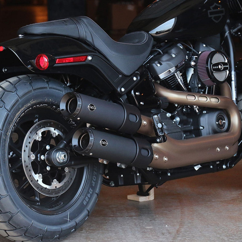 S&S Grand National Slip-On Mufflers for Harley 18-20 Softail FXFB Fat Bob / Black