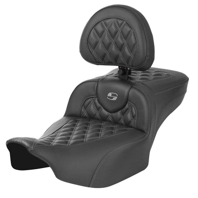 Saddlemen Roadsofa Extended Reach Lattice Stitch Seat for Harley 24-25 Touring Road Glide / Street Glide / Carbon Fiber / Gray / Without heating / With backrest  - Customhoj
