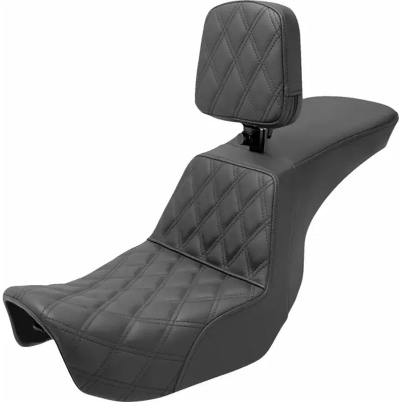 Saddlemen Tour Step-Up Motorcycle Seat for Harley 06-17 Dyna FLD / FXD / FXDWG / With Backrest / Front Lattice Stitch