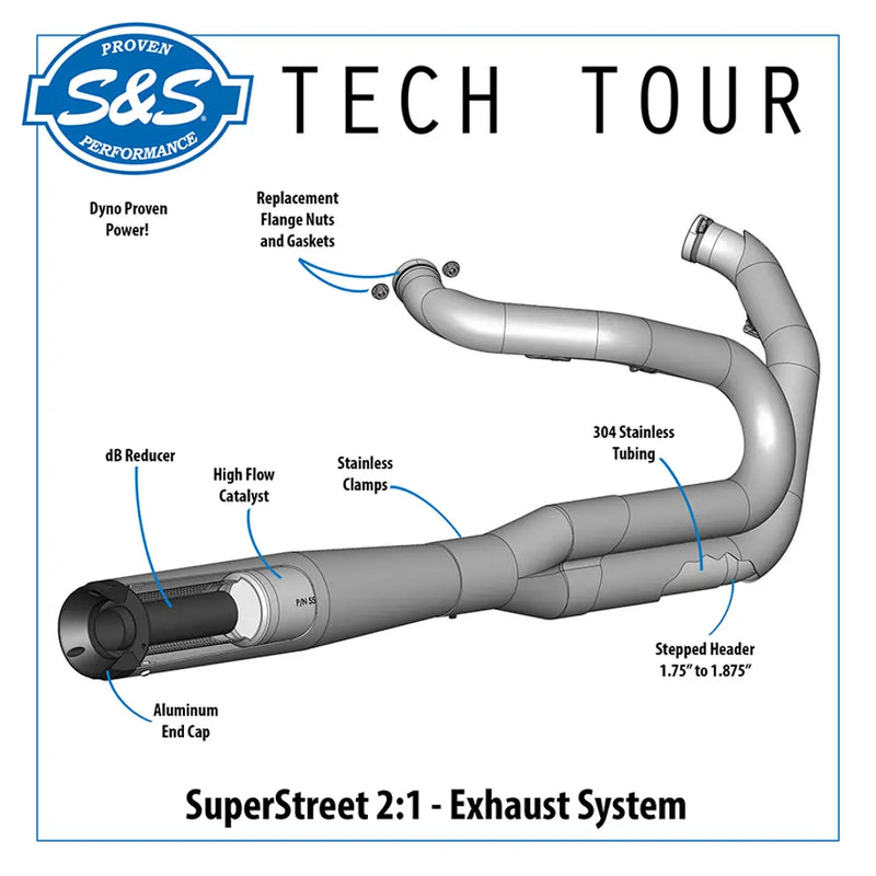 S&S SuperStreet 2-till-1 Avgassystem till Harley